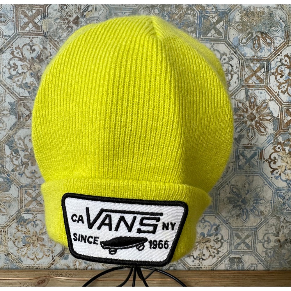 Vans Beanie Knit Patch Logo Mens OS Neon Yellow Excellent